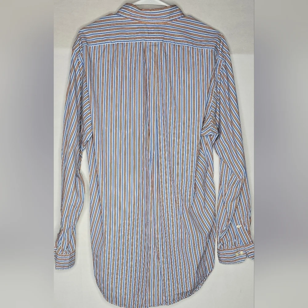 Ralph Lauren Button Down Shirt Powder Blue Stripe Long Sleeve Classic Fit Large